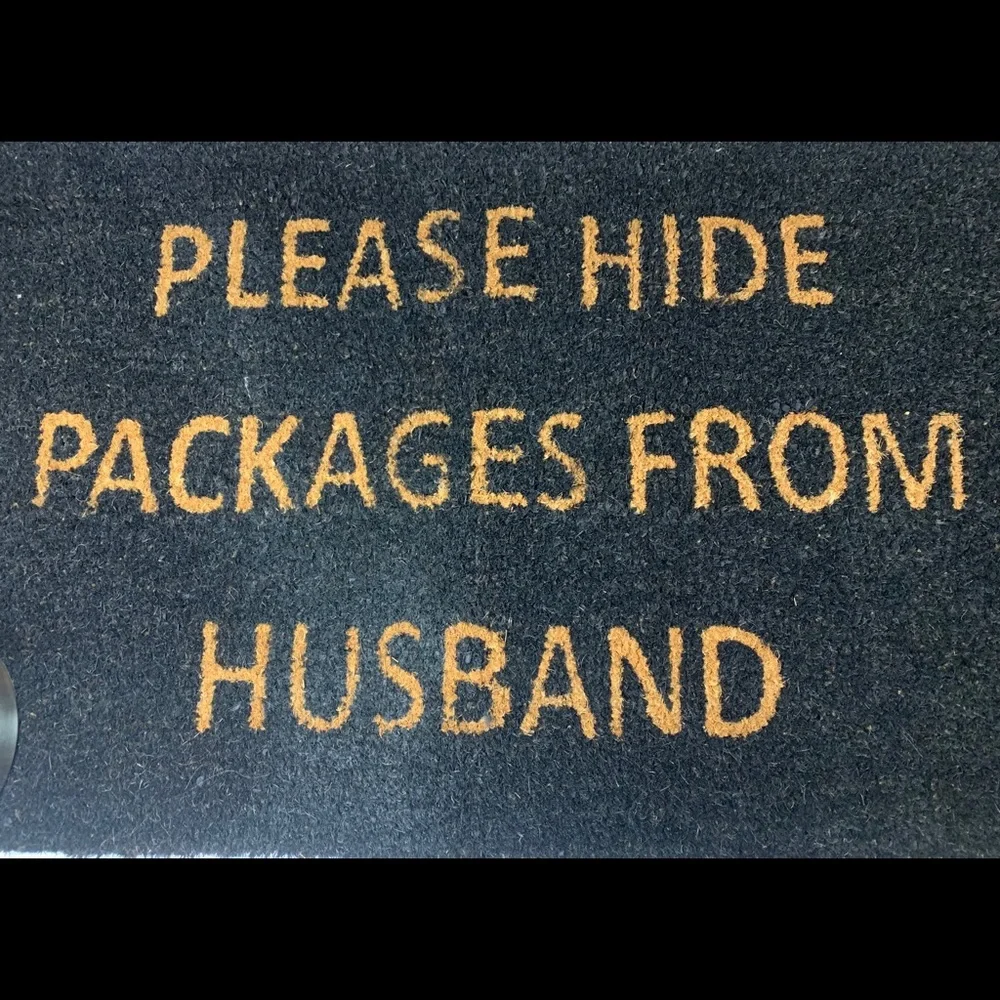 NEW Black door mat”Please hide packages from husband “
